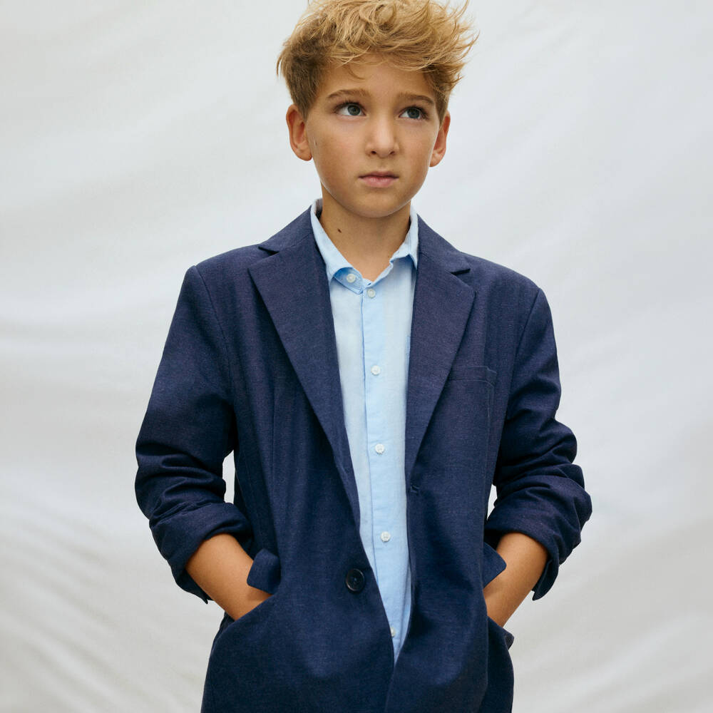 Mayoral Нукутаваке-Boys Navy Blue Cotton Blazer | Childrensalon