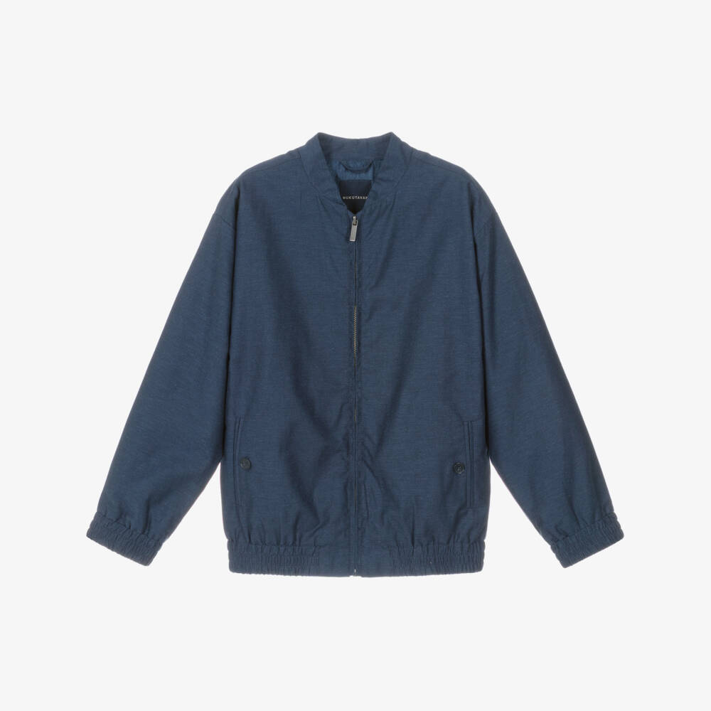 Mayoral Nukutavake-Boys Navy Blue Cotton Bomber Jacket | Childrensalon