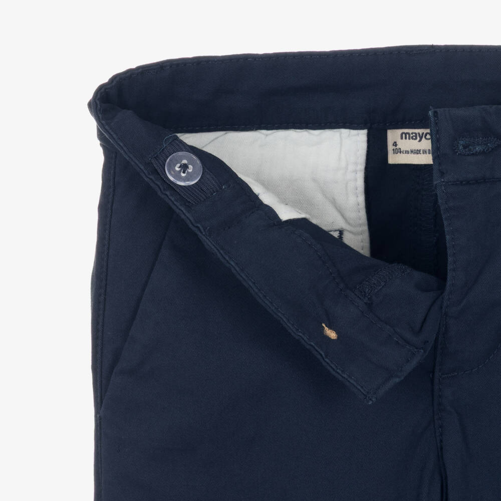 Mayoral-Boys Navy Blue Cotton Chino Trousers | Childrensalon