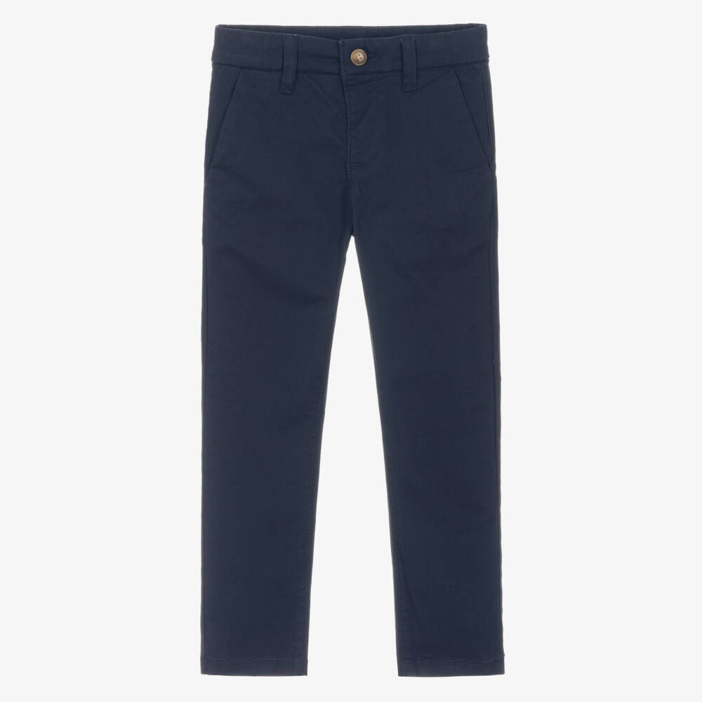 Mayoral-Boys Navy Blue Cotton Chino Trousers | Childrensalon