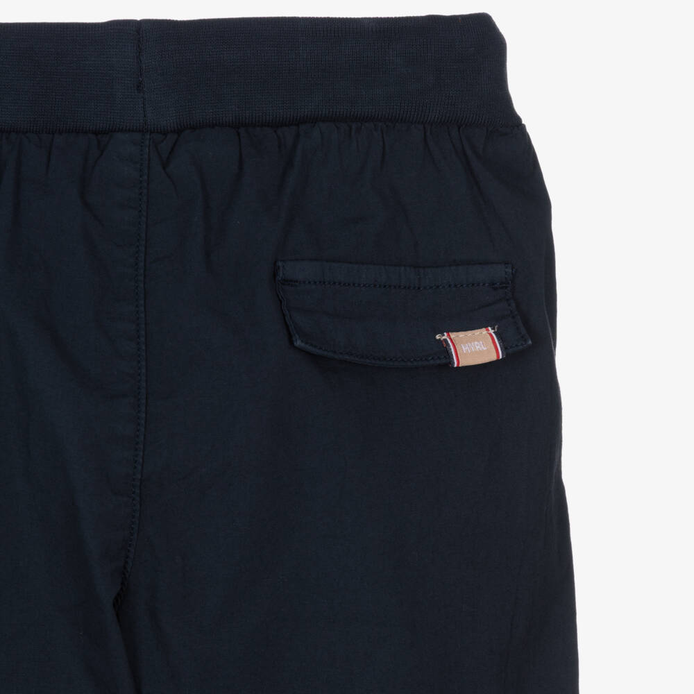 Mayoral-Boys Navy Blue Cotton Drawstring Cargo Trousers | Childrensalon