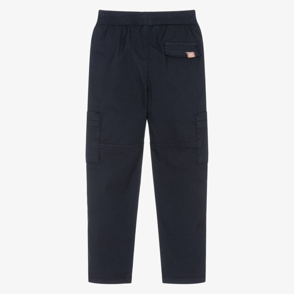 Mayoral-Boys Navy Blue Cotton Drawstring Cargo Trousers | Childrensalon