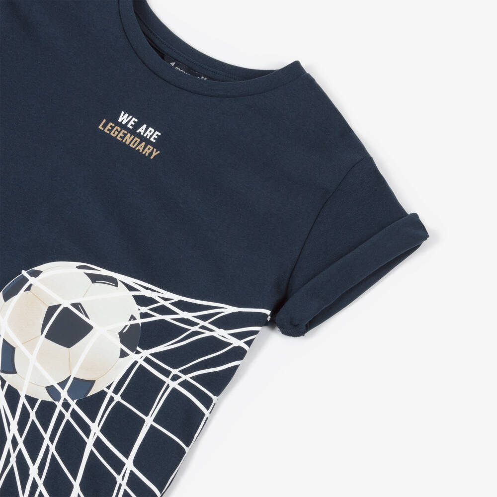 Mayoral-Boys Navy Blue Cotton Football Print T-Shirt | Childrensalon