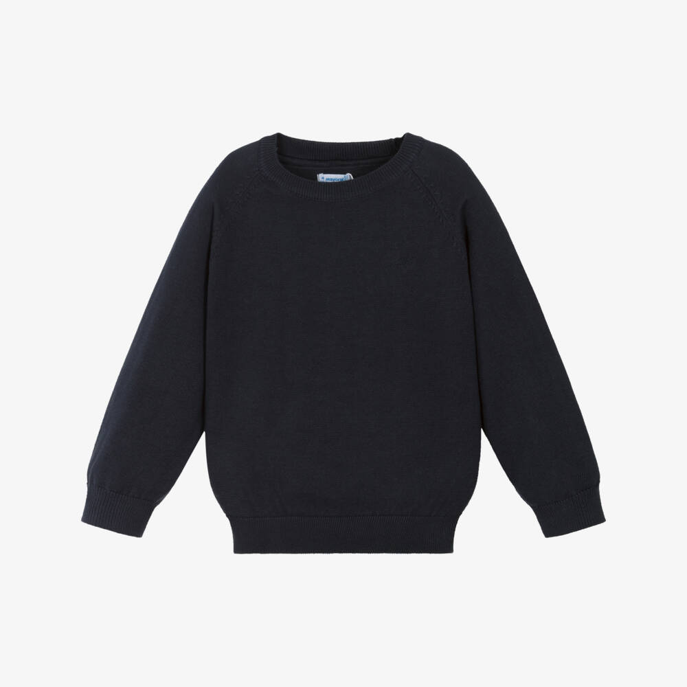 Mayoral-Boys Navy Blue Cotton Knit Raglan Sweater | Childrensalon