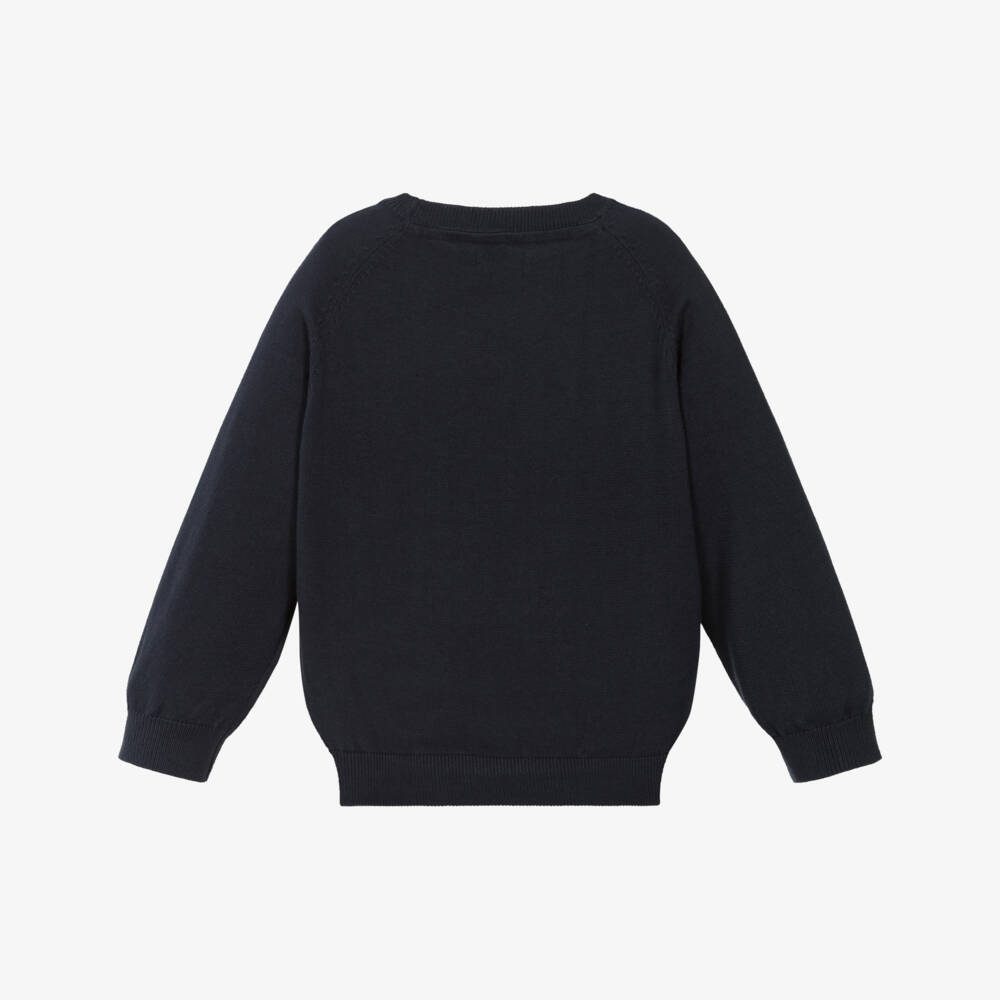 Mayoral-Boys Navy Blue Cotton Knit Raglan Sweater | Childrensalon