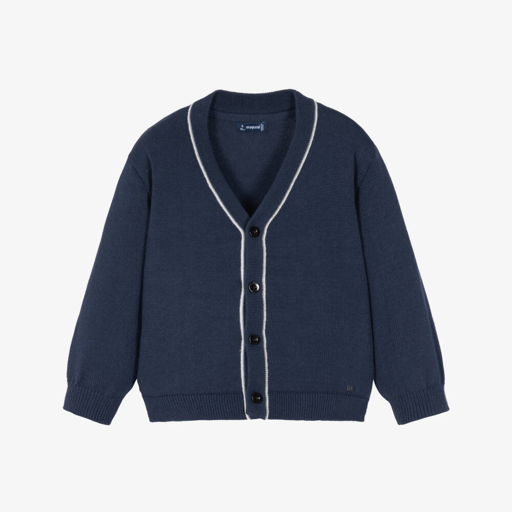 Mayoral-Boys Navy Blue Cotton Knit V-Neck Cardigan | Childrensalon