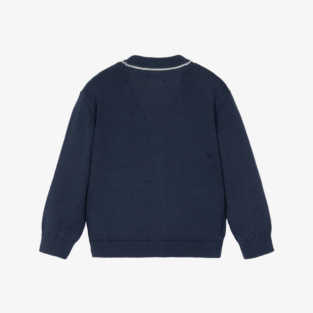 Mayoral-Boys Navy Blue Cotton Knit V-Neck Cardigan | Childrensalon