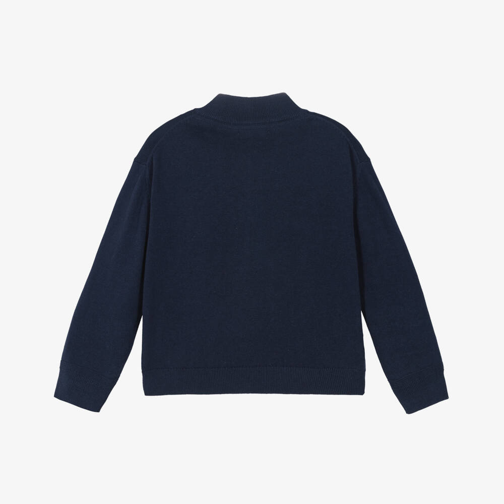 Mayoral-Boys Navy Blue Cotton Knit Zip-Up Cardigan | Childrensalon