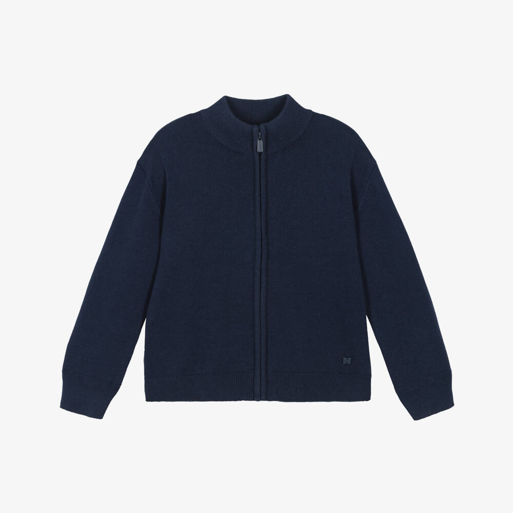 Mayoral-Boys Navy Blue Cotton Knit Zip-Up Cardigan | Childrensalon