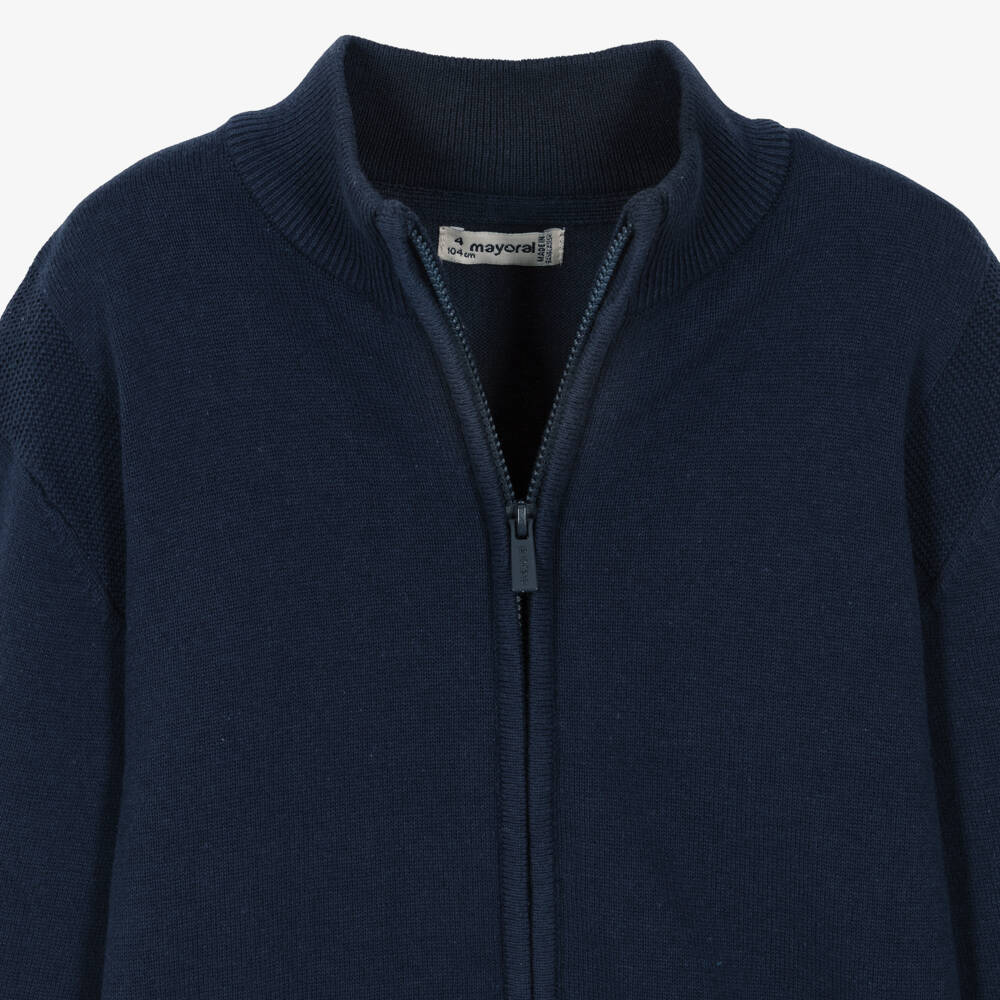 Mayoral-Boys Navy Blue Cotton Knit Zip-Up Cardigan | Childrensalon