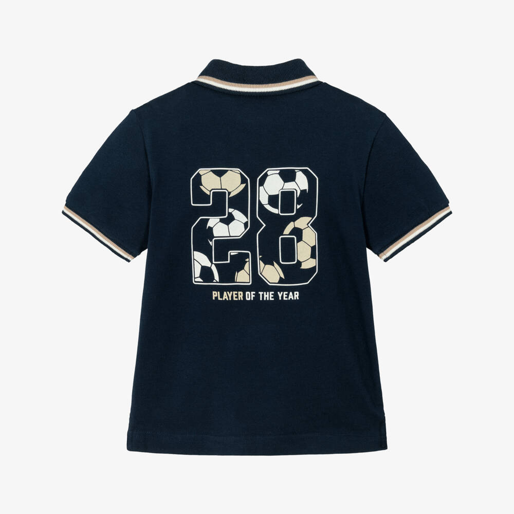 Mayoral-Boys Navy Blue Cotton Piqué Football Polo Shirt | Childrensalon