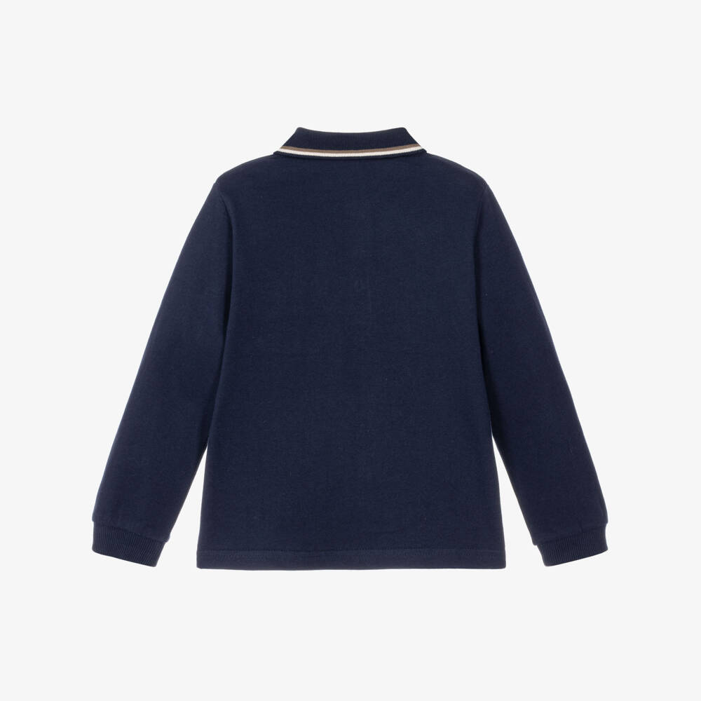 Mayoral-Boys Navy Blue Cotton Polo Shirt with Fox Pocket | Childrensalon