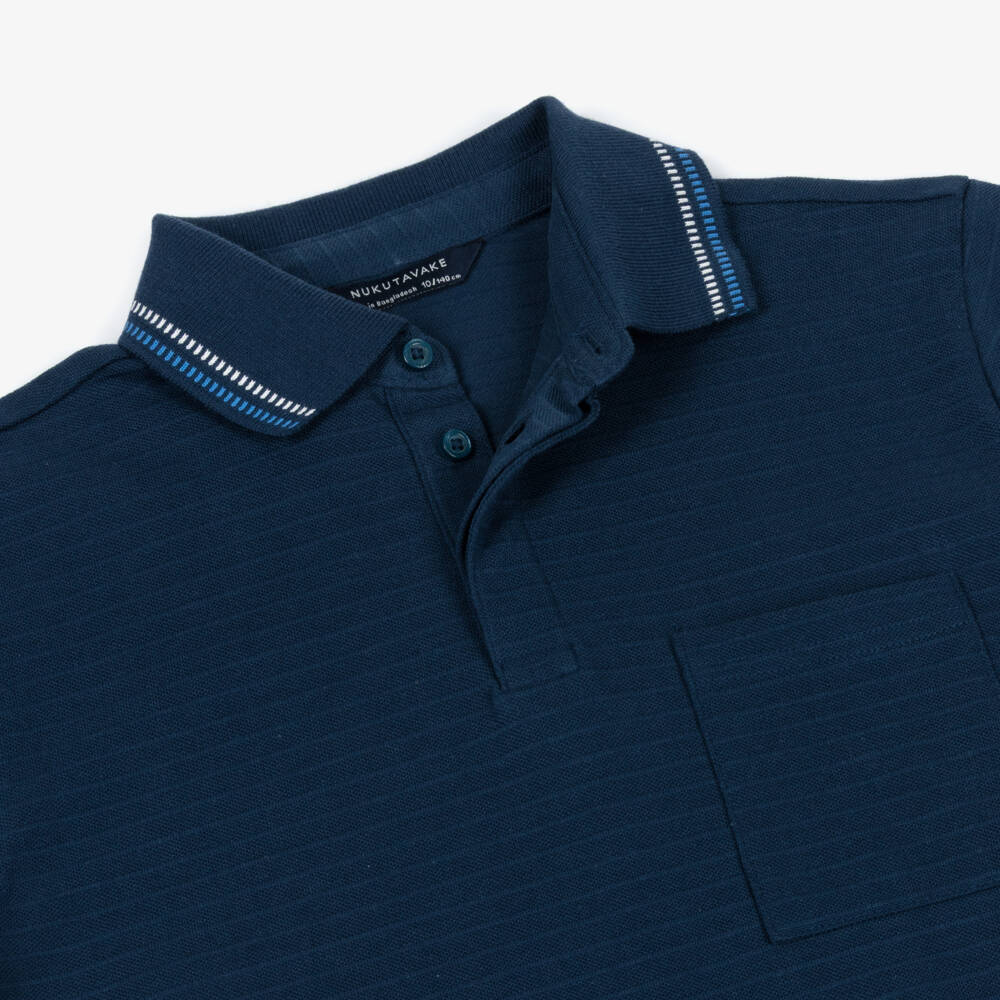 Mayoral Нукутаваке-Рубашка поло синяя из хлопка с тонкими полосками для мальчиков | Childrensalon