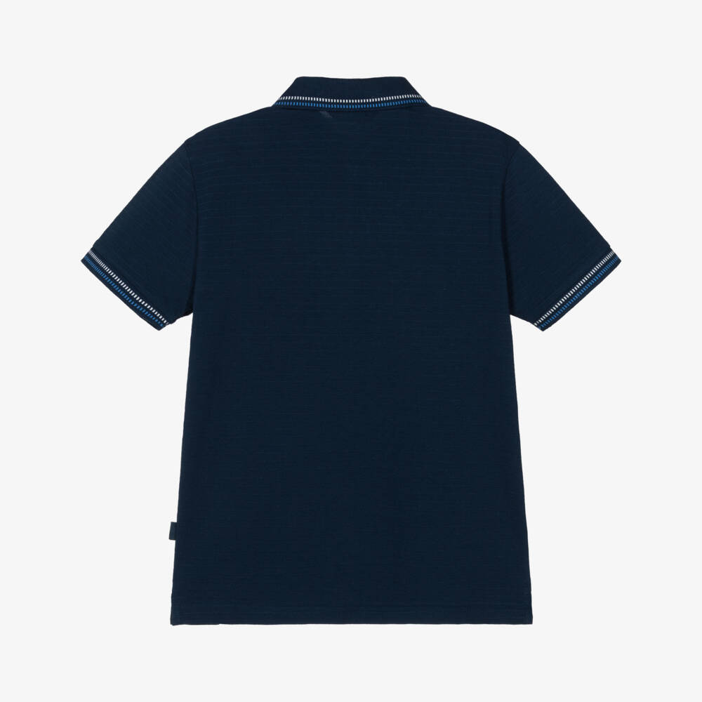 Mayoral Нукутаваке-Рубашка поло синяя из хлопка с тонкими полосками для мальчиков | Childrensalon