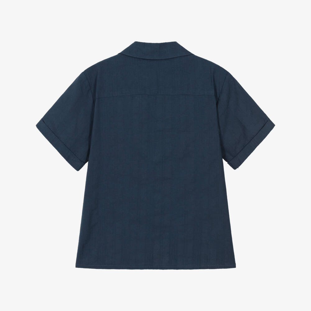 Mayoral Nukutavake-Boys Navy Blue Cotton Resort Shirt | Childrensalon
