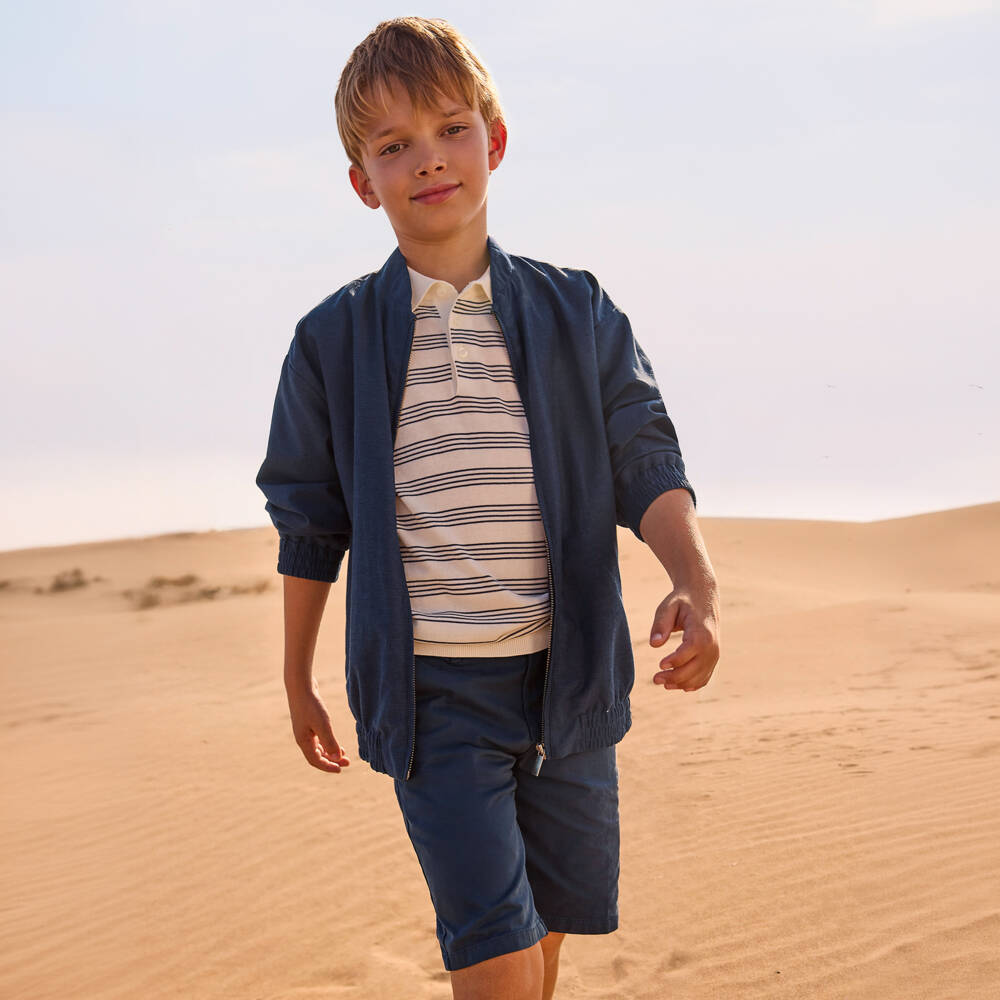 Mayoral Nukutavake-Boys Navy Blue Cotton Resort Shorts | Childrensalon