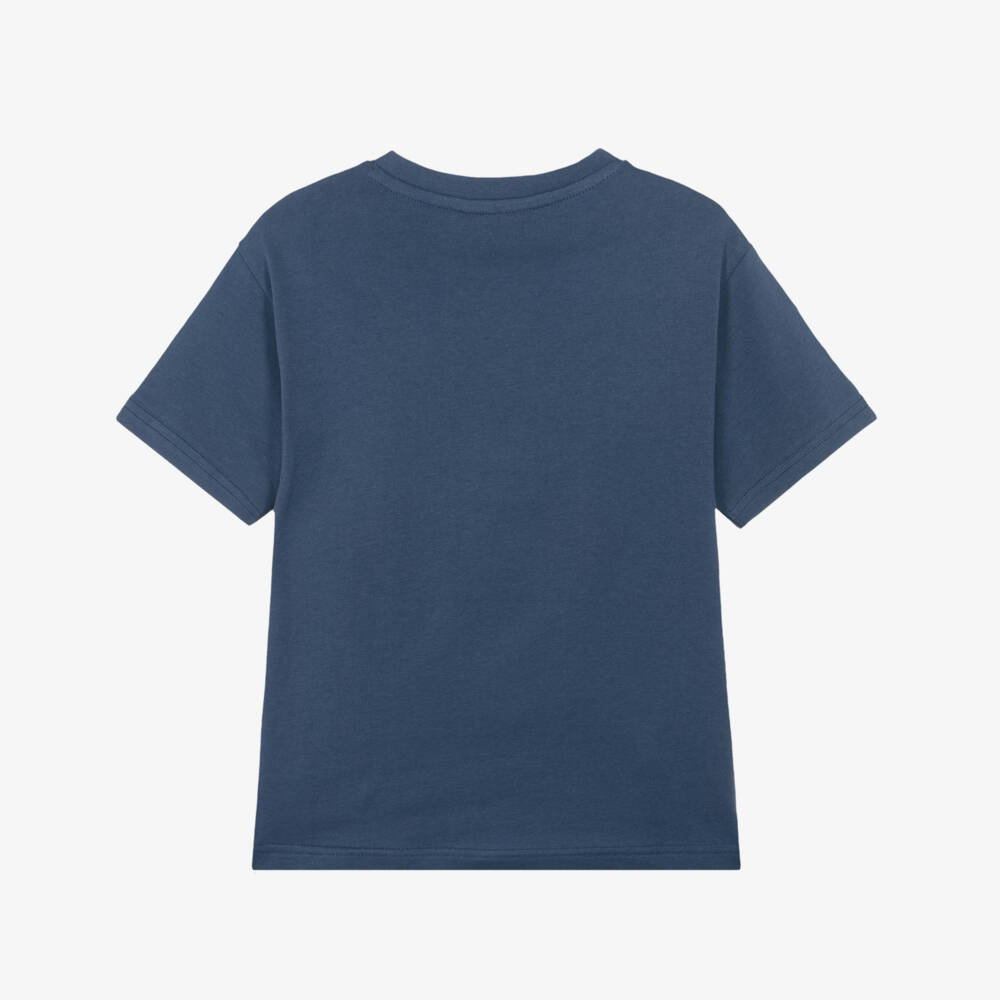 Mayoral Nukutavake-Boys Navy Blue Cotton T-Shirt with Puffed Slogan | Childrensalon