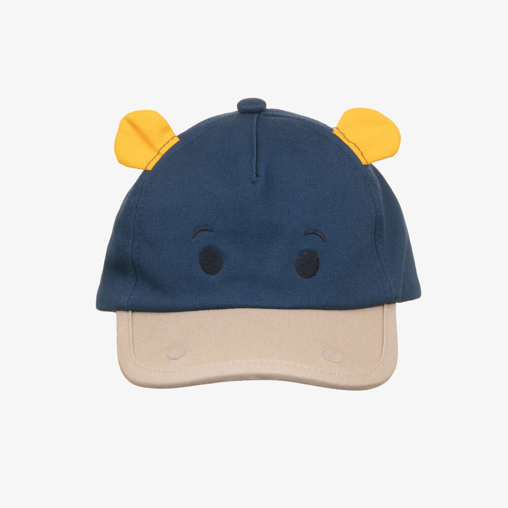 Mayoral-Boys Navy Blue Cotton Twill Cap with Hippo Motif | Childrensalon