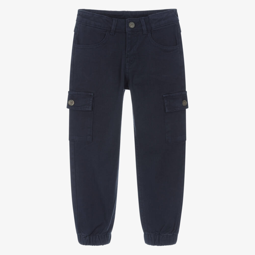 Mayoral-Boys Navy Blue Cotton Twill Cargo Trousers | Childrensalon