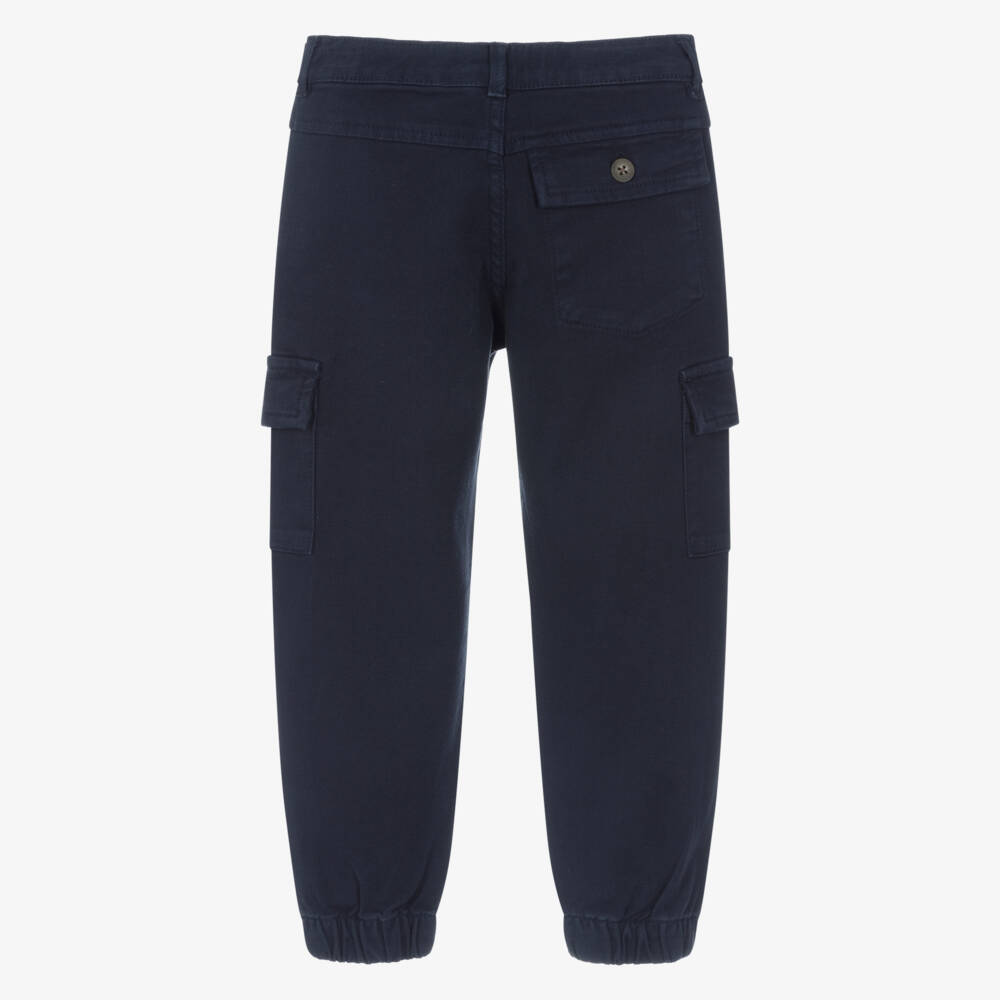 Mayoral-Boys Navy Blue Cotton Twill Cargo Trousers | Childrensalon