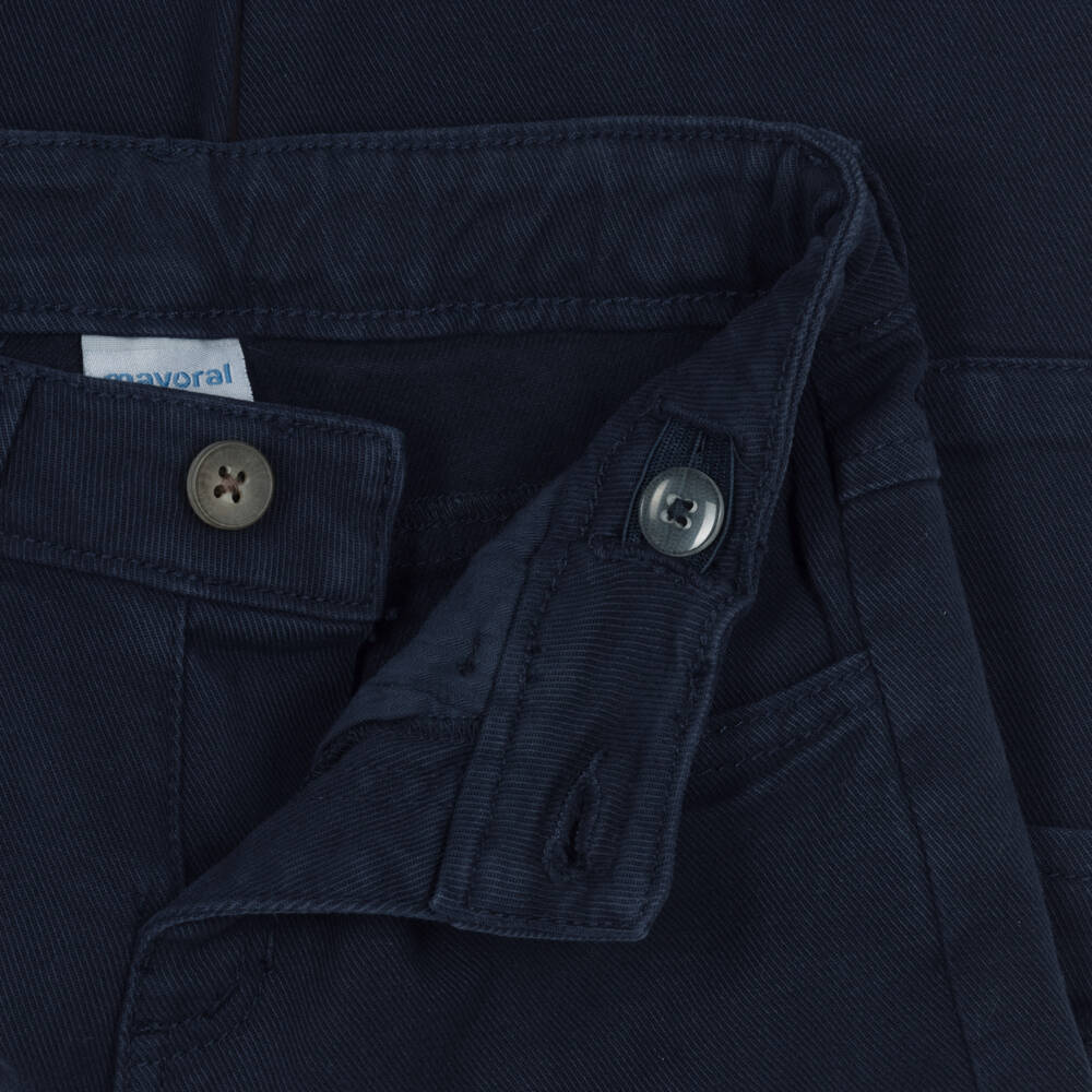 Mayoral-Boys Navy Blue Cotton Twill Cargo Trousers | Childrensalon