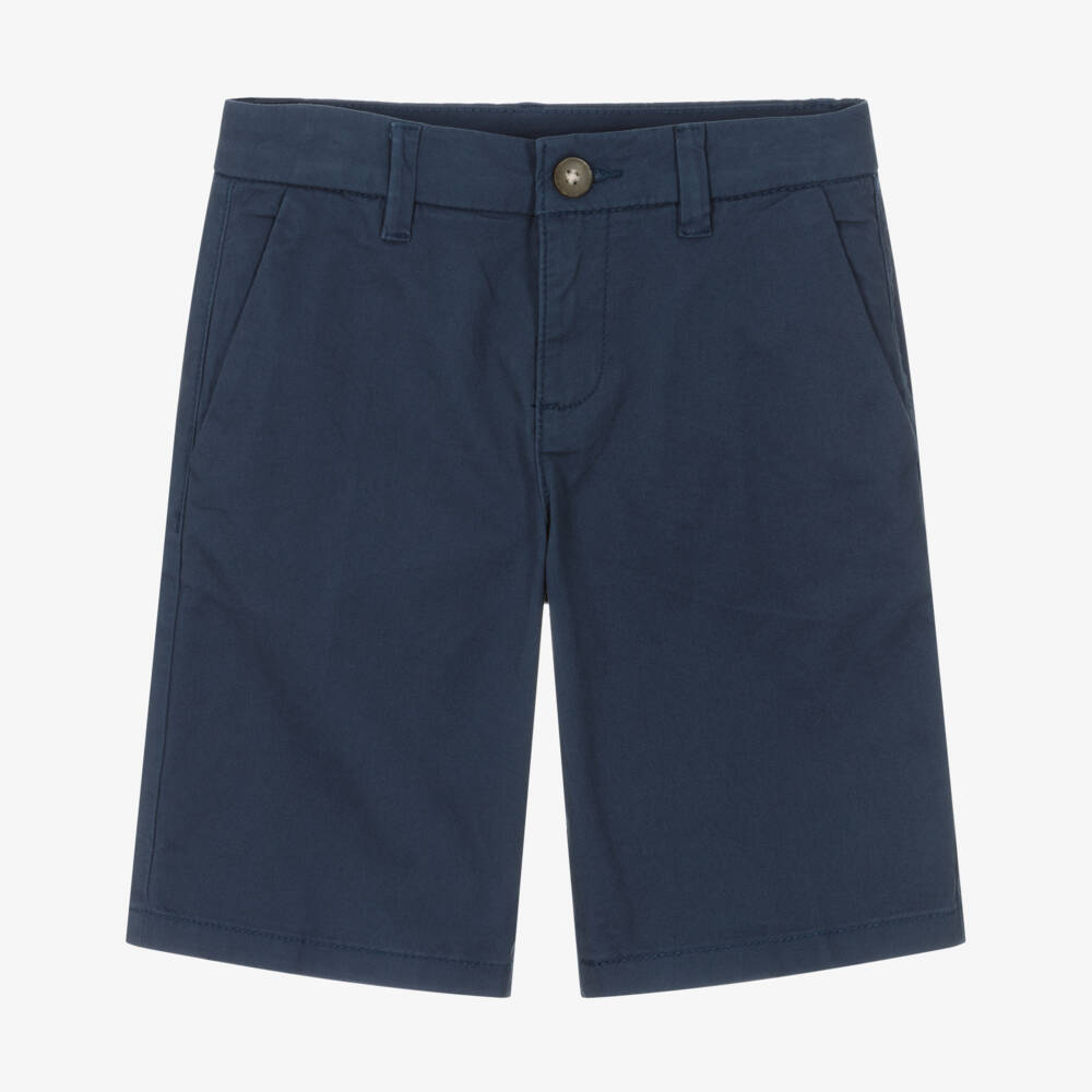 Mayoral Nukutavake-Boys Navy Blue Cotton Twill Chino Shorts | Childrensalon