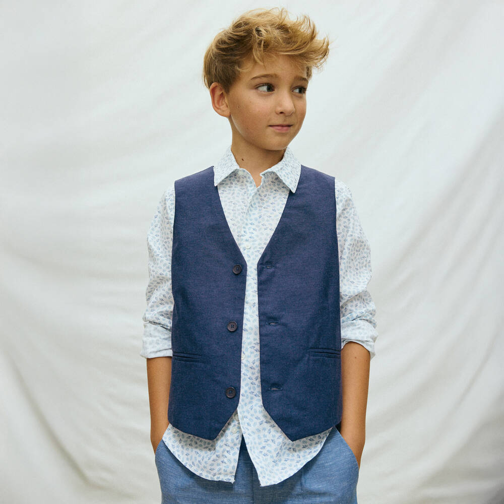 Mayoral Nukutavake-Boys Navy Blue Cotton Waistcoat | Childrensalon