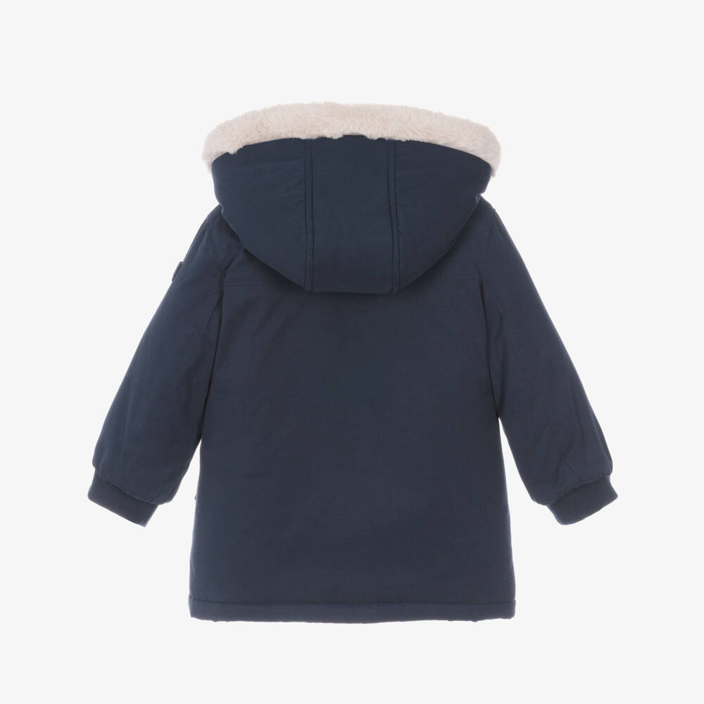 Mayoral-Boys Navy Blue Faux Fur Lined Parka Coat | Childrensalon