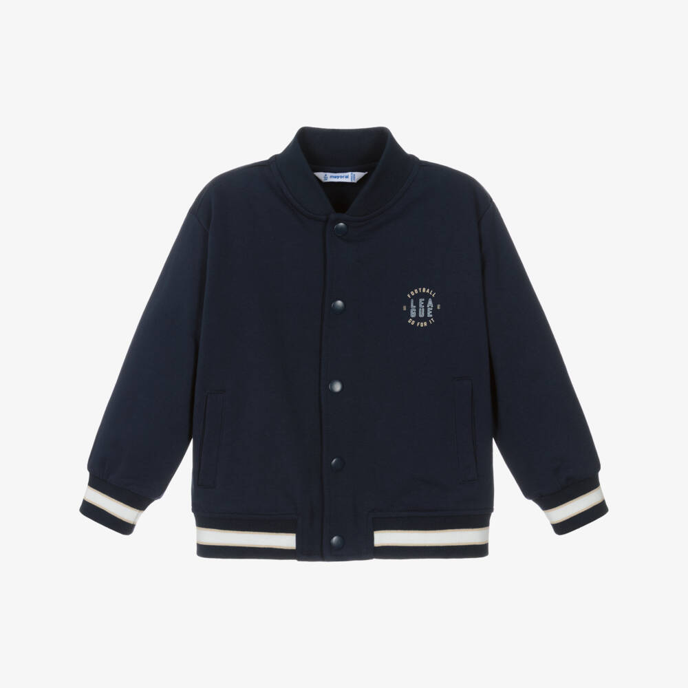 Mayoral-Boys Navy Blue Football Jersey Bomber Jacket | Childrensalon