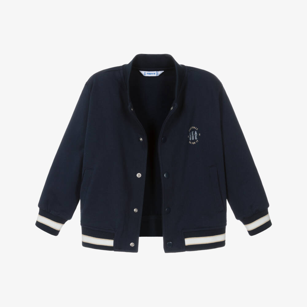Mayoral-Boys Navy Blue Football Jersey Bomber Jacket | Childrensalon