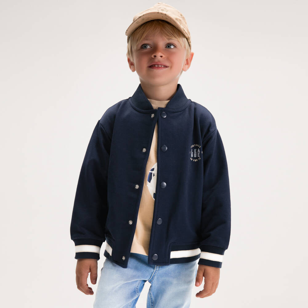 Mayoral-Boys Navy Blue Football Jersey Bomber Jacket | Childrensalon
