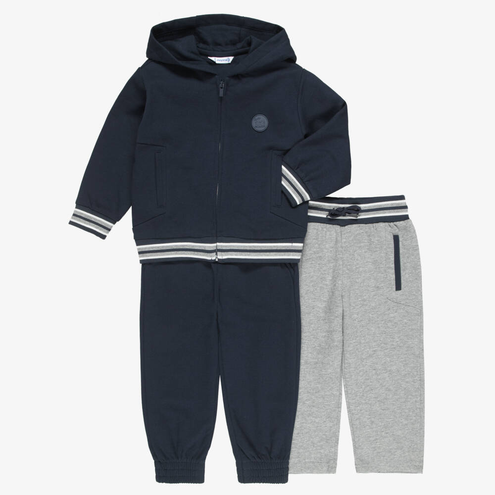 Mayoral-Boys Navy Blue & Grey Zip-Up Tracksuit Set | Childrensalon