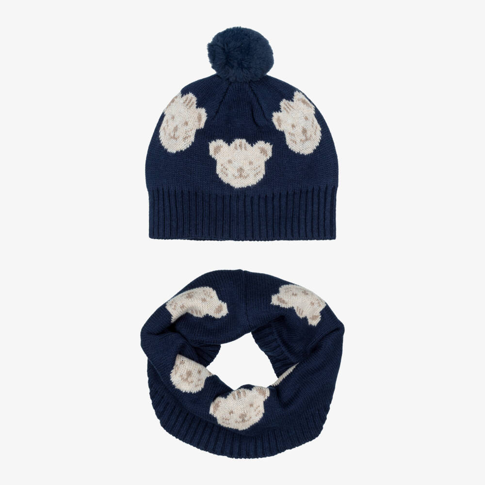 Mayoral-Boys Navy Blue Hat & Snood Set with Tiger Motifs | Childrensalon