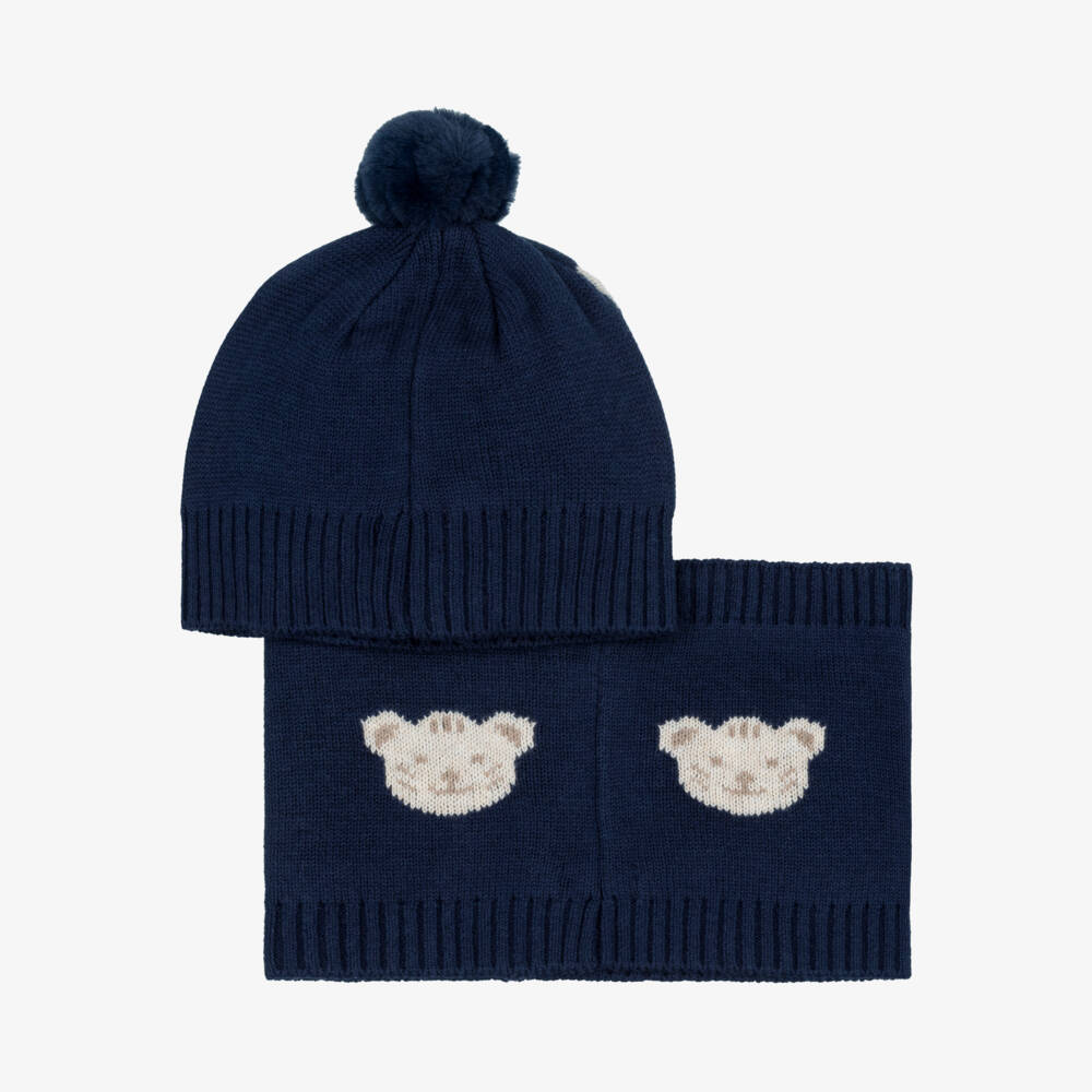 Mayoral-Boys Navy Blue Hat & Snood Set with Tiger Motifs | Childrensalon