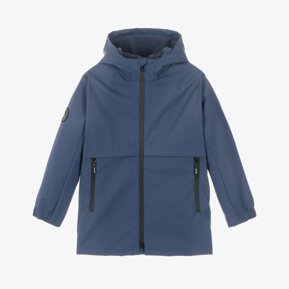 Mayoral Nukutavake-Boys Navy Blue Hooded Raincoat with Two Way Zip | Childrensalon
