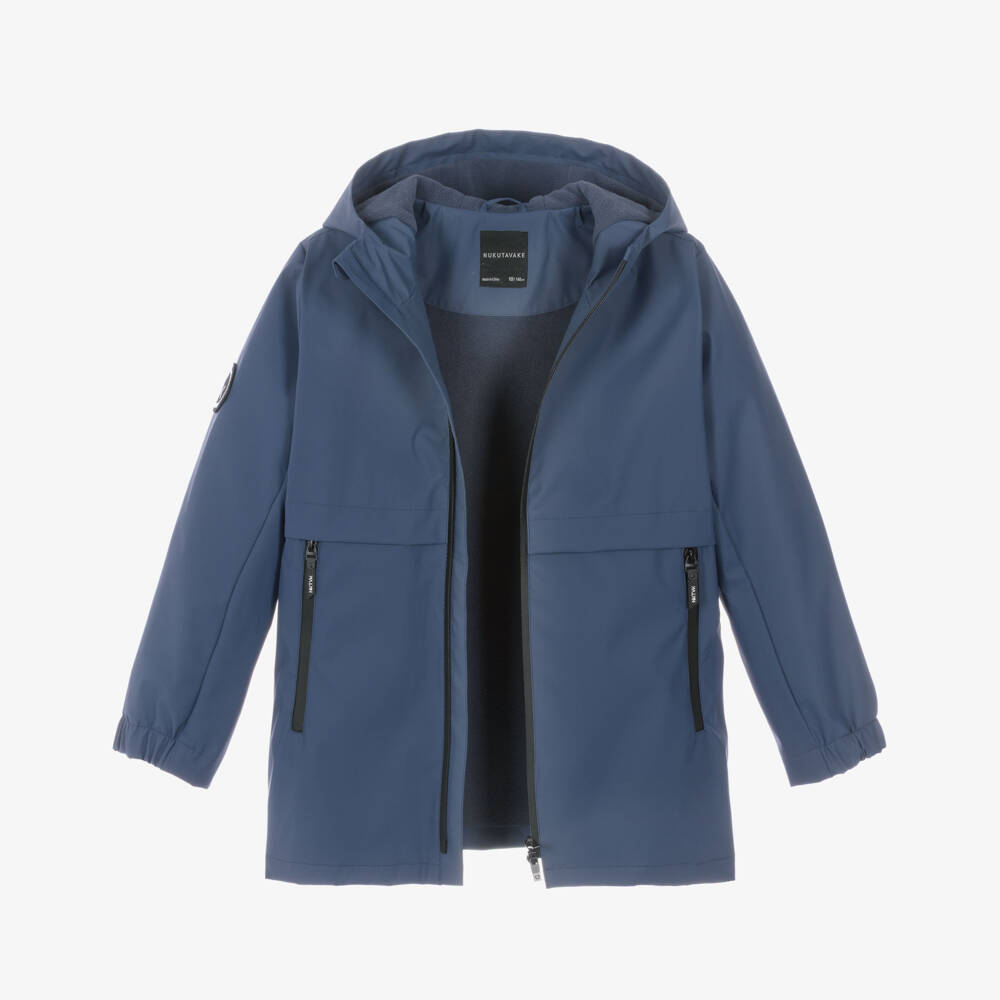 Mayoral Nukutavake-Boys Navy Blue Hooded Raincoat with Two Way Zip | Childrensalon