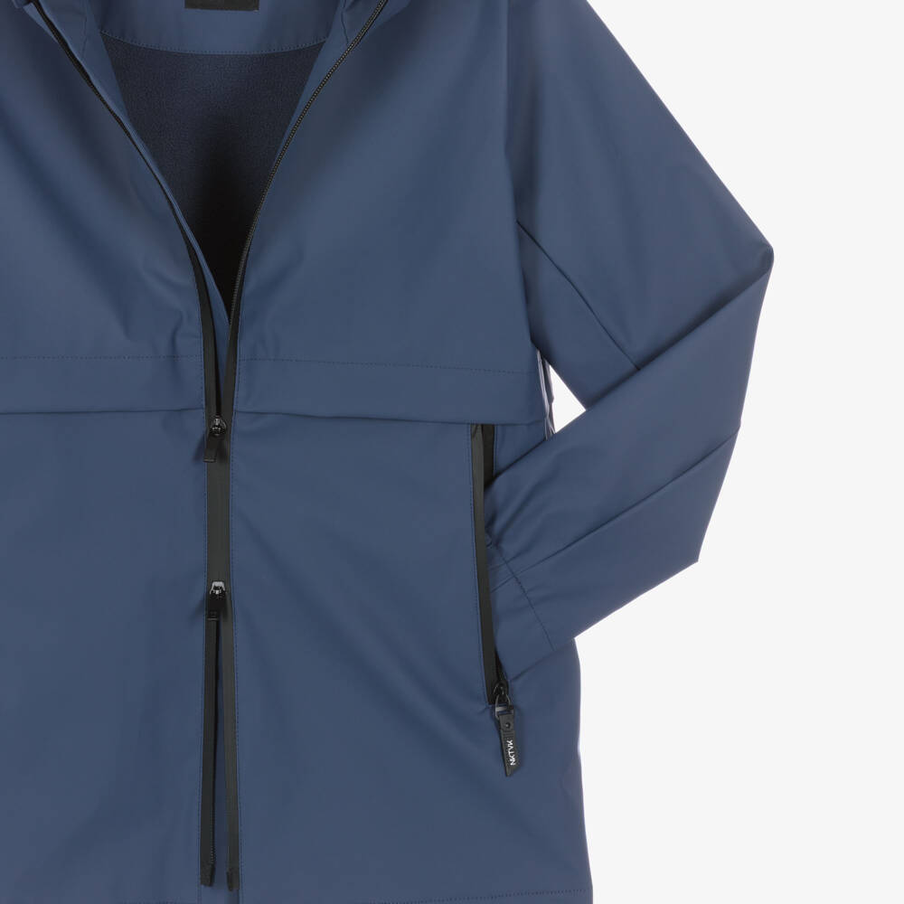 Mayoral Nukutavake-Boys Navy Blue Hooded Raincoat with Two Way Zip | Childrensalon