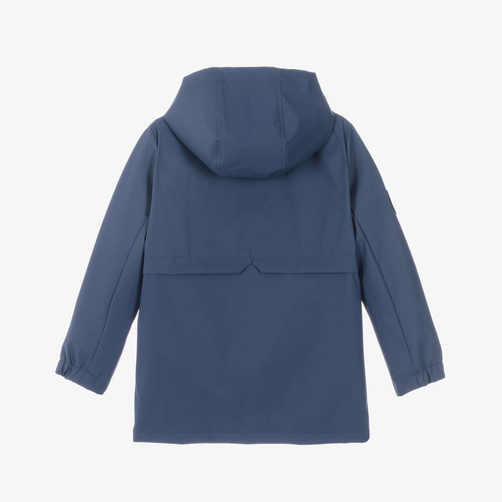 Mayoral Nukutavake-Boys Navy Blue Hooded Raincoat with Two Way Zip | Childrensalon