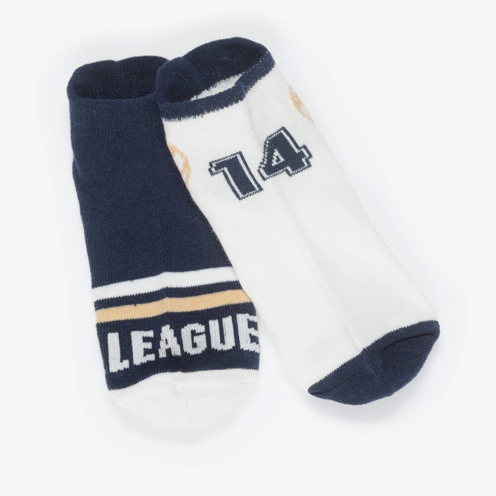 Mayoral-Boys Navy Blue & Ivory Football Cotton Socks (3 Pack) | Childrensalon