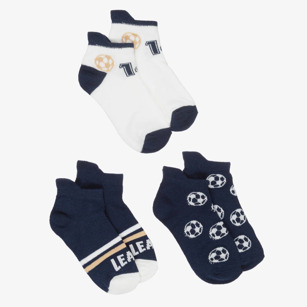 Mayoral-Boys Navy Blue & Ivory Football Cotton Socks (3 Pack) | Childrensalon