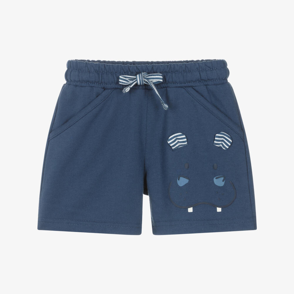 Mayoral-Boys Navy Blue Jersey Shorts with Hippo Graphic | Childrensalon