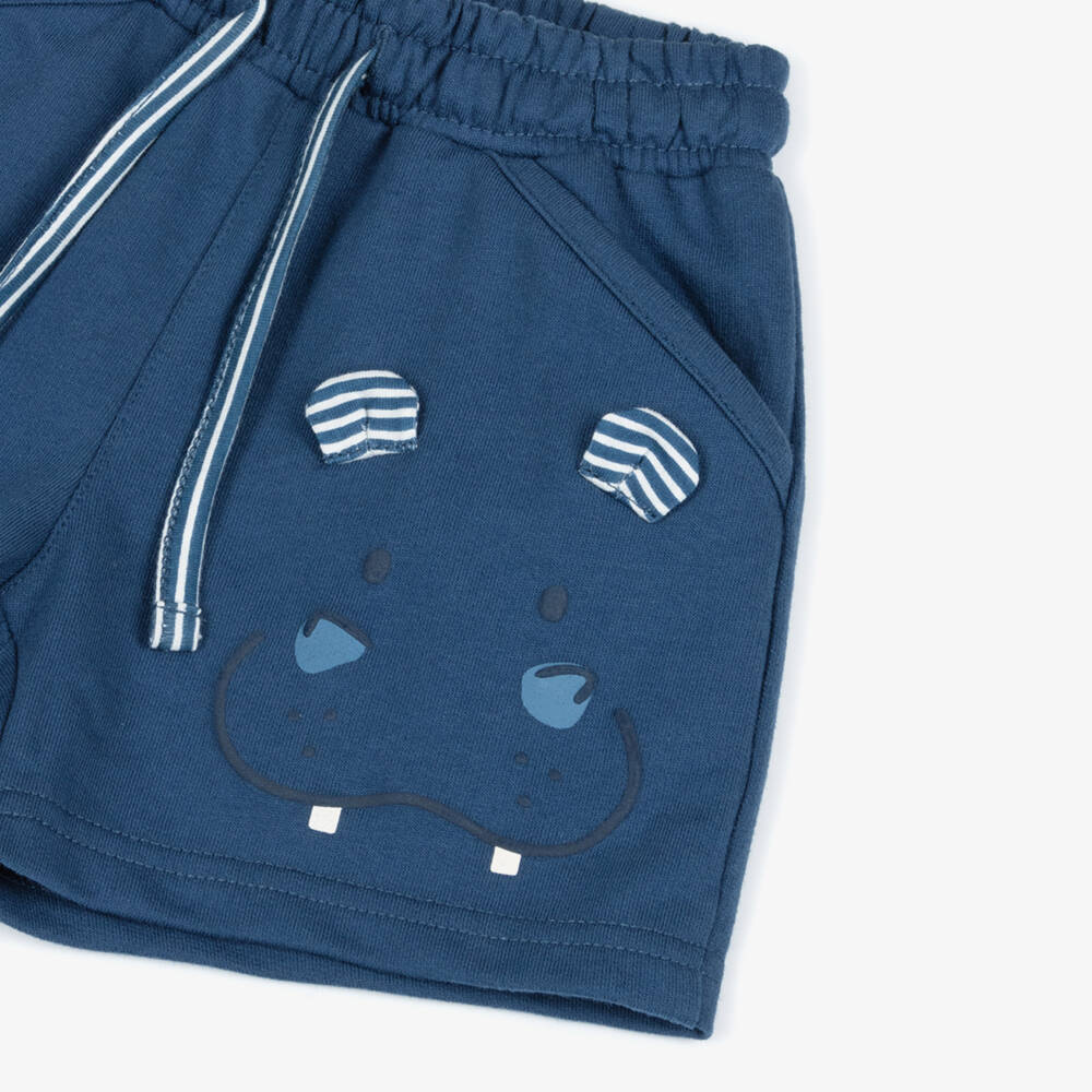 Mayoral-Boys Navy Blue Jersey Shorts with Hippo Graphic | Childrensalon