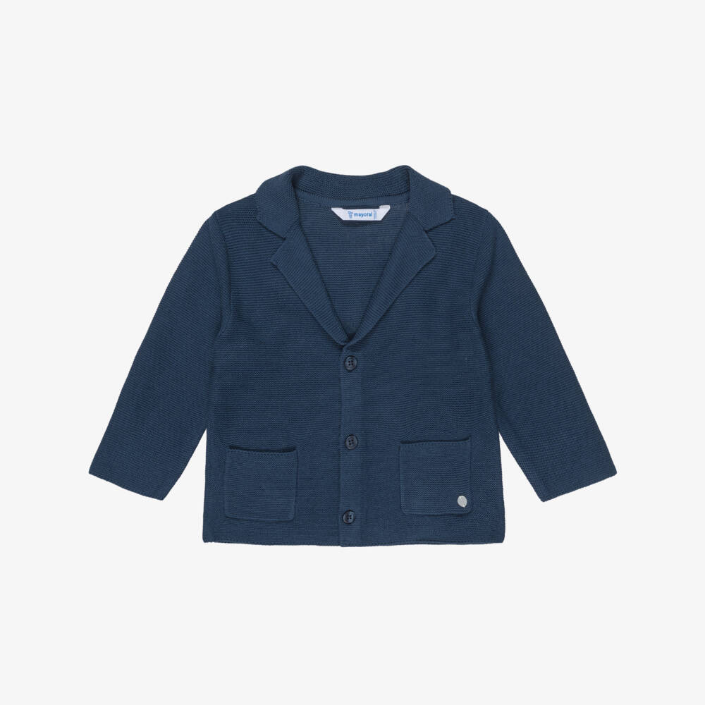 Mayoral-Boys Navy Blue Knitted Cotton Cardigan | Childrensalon