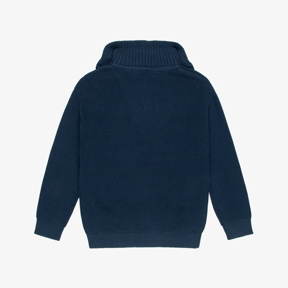 Mayoral-Boys Navy Blue Knitted Quarter-Zip Sweater | Childrensalon
