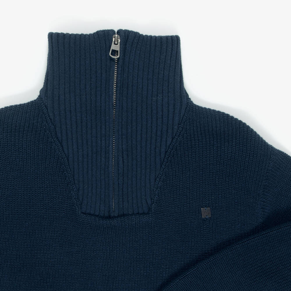 Mayoral-Boys Navy Blue Knitted Quarter-Zip Sweater | Childrensalon