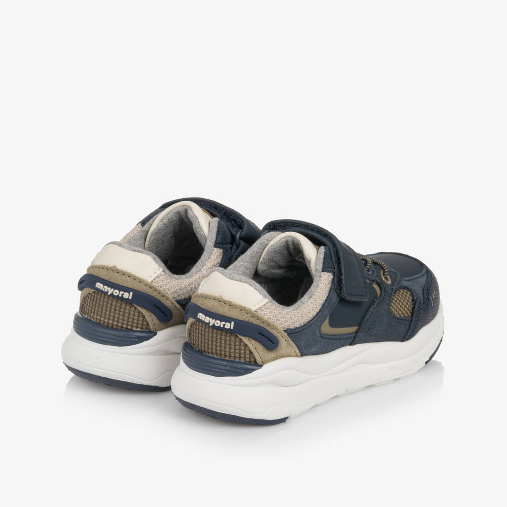 Mayoral-Boys Navy Blue Leather Trainers with Velcro Strap | Childrensalon