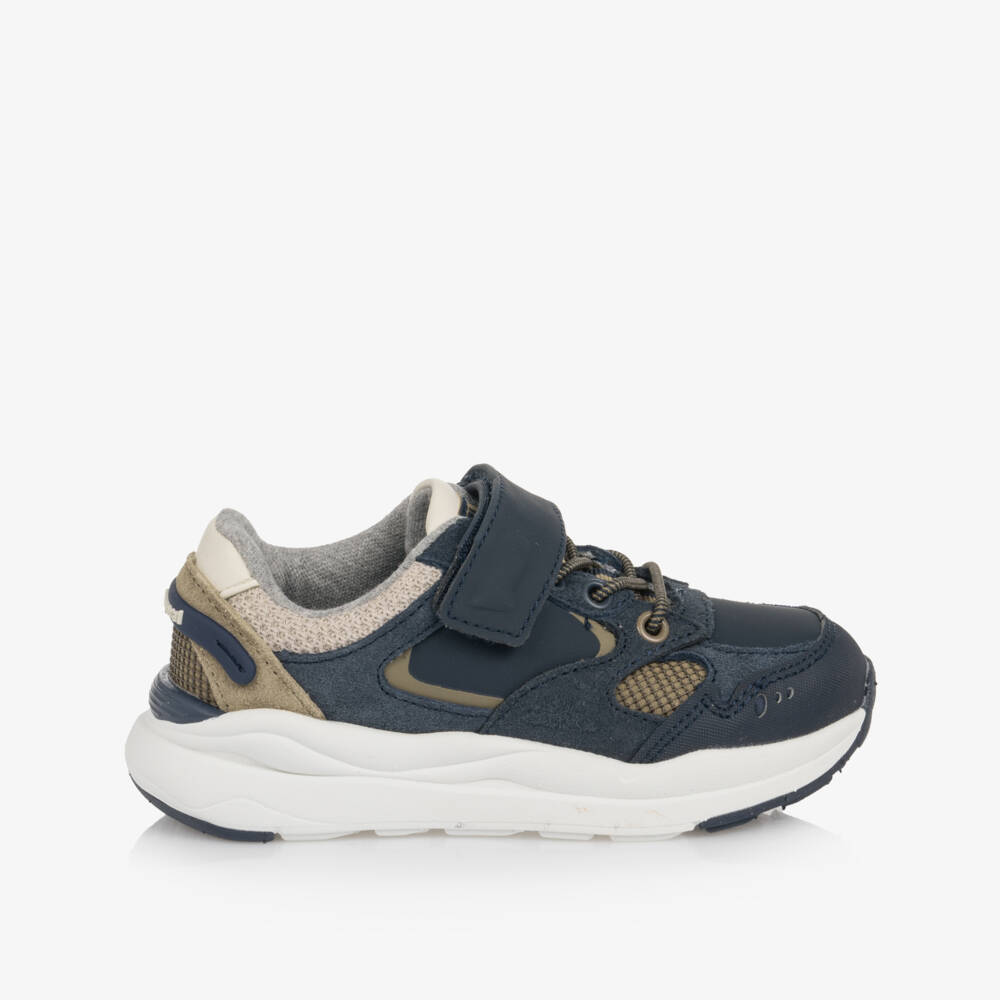 Mayoral-Boys Navy Blue Leather Trainers with Velcro Strap | Childrensalon