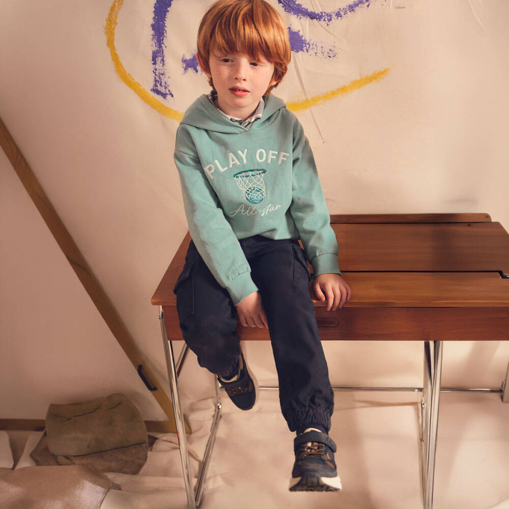 Mayoral-Boys Navy Blue Leather Trainers with Velcro Strap | Childrensalon