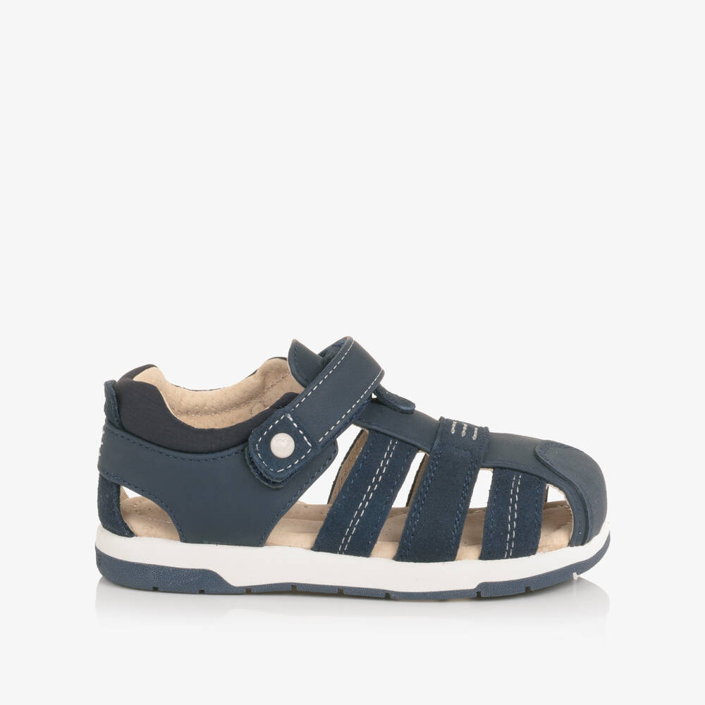 Mayoral-Boys Navy Blue Leather Velcro Sandals | Childrensalon