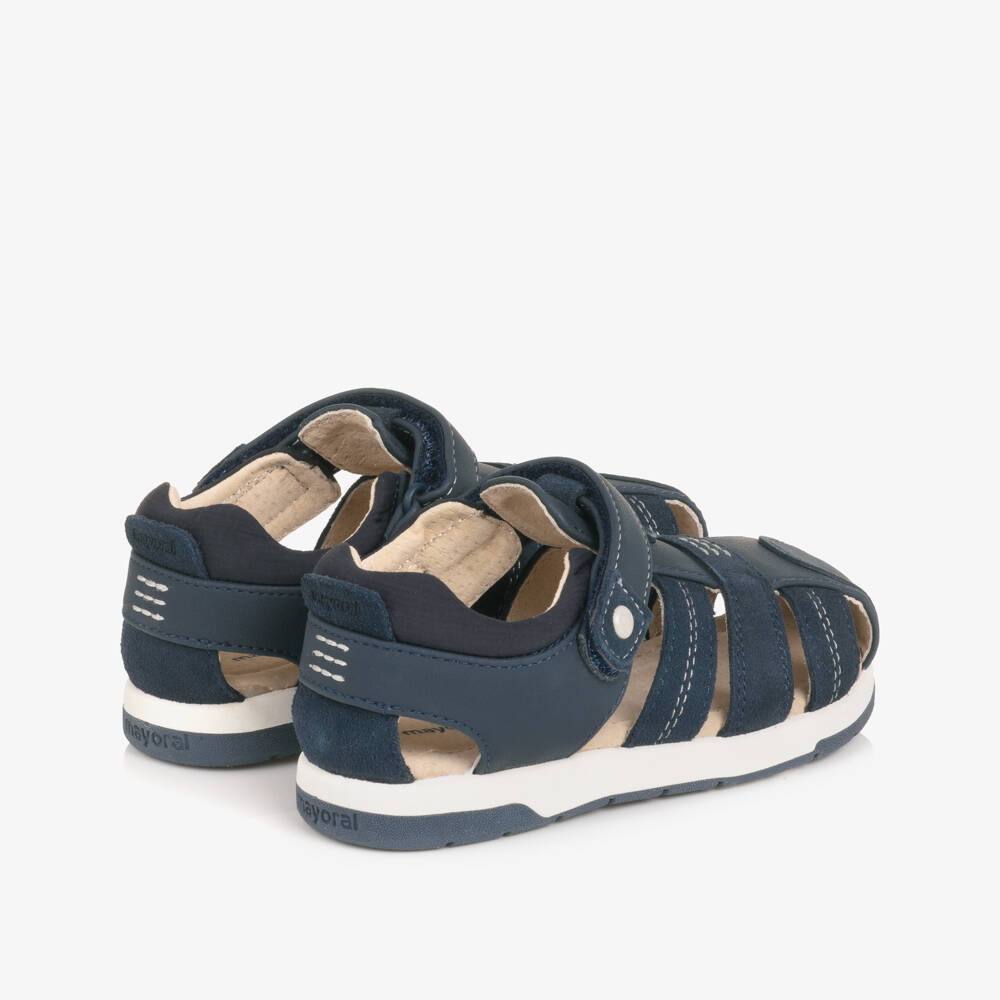 Mayoral-Boys Navy Blue Leather Velcro Sandals | Childrensalon